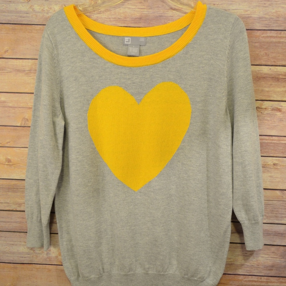 JCP - 3/4 Sleeve Gray and Yellow Sweater